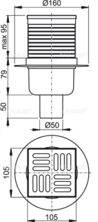 Сливной трап AlcaPlast 105 ? 105/50мм решетка - хром APV32